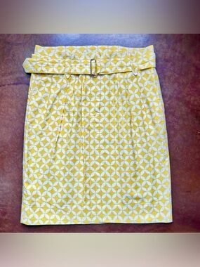Dries Van Noten Yellow and White Pencil Skirt- cotton/linen/silk- size 40/ 8
